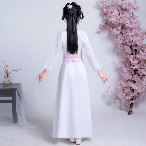 Girls ancient folk dance dresses white hanfu fairy traditional princess photos drama party cosplay stage performance dresses robes